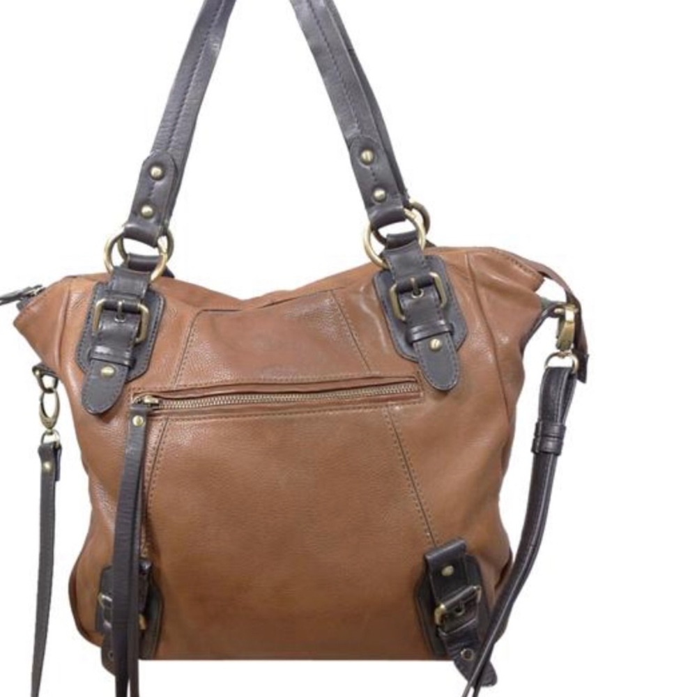 LUCKY 2 toned Brown Leather Satchel Bag